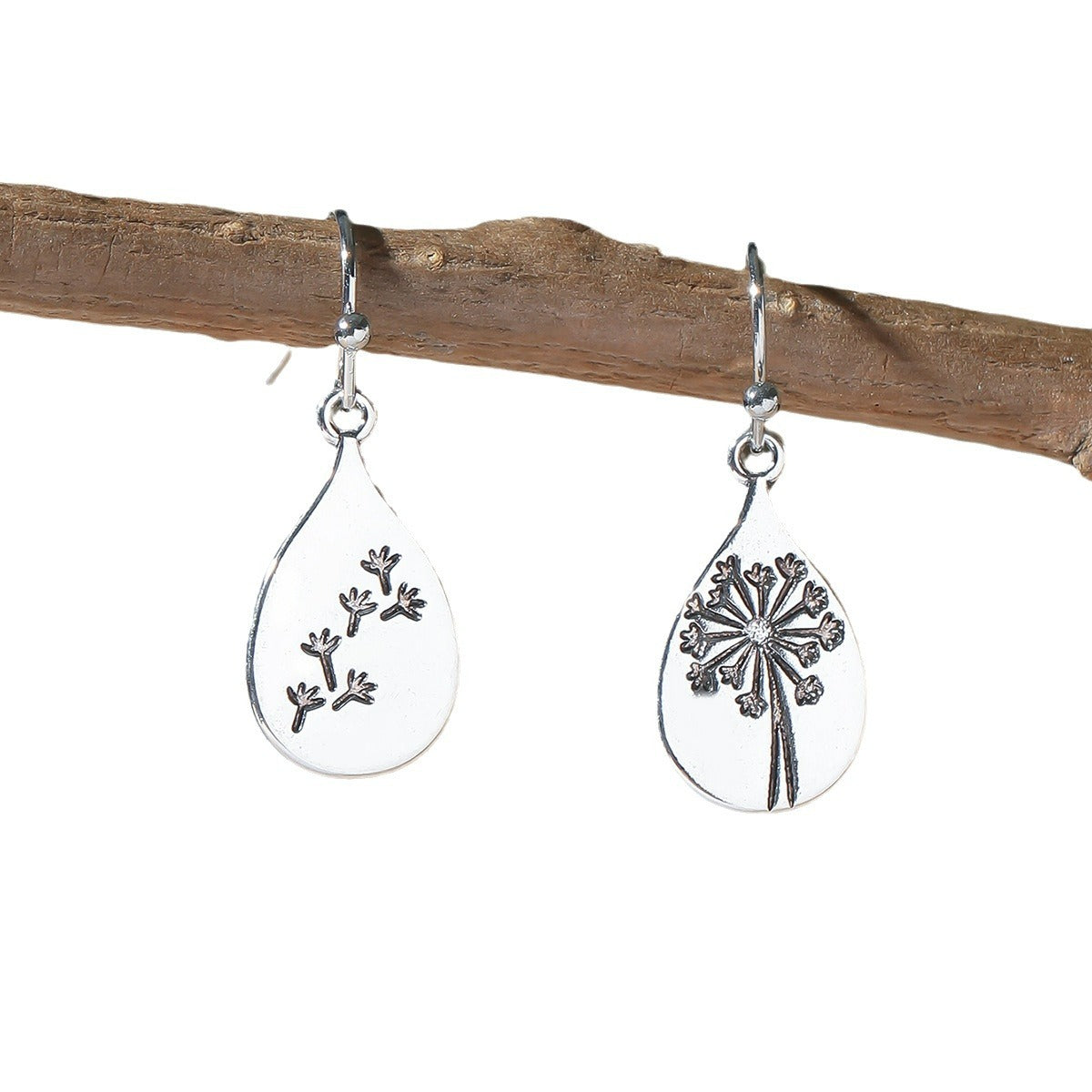 Couple Carved Vintage Flower Dandelion Asymmetric Minimalist Design Ethnic Style Earrings