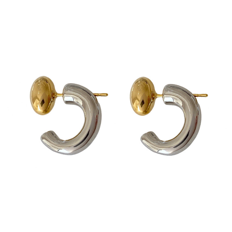 Women's Personalized Innovative Ear Half Opening Oval Light Luxury Gold Sier Stud Earrings