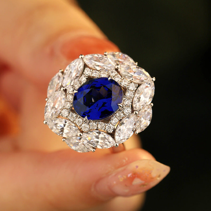 Wave-Design Ring with Lab-Created Gemstones in Sterling Silver