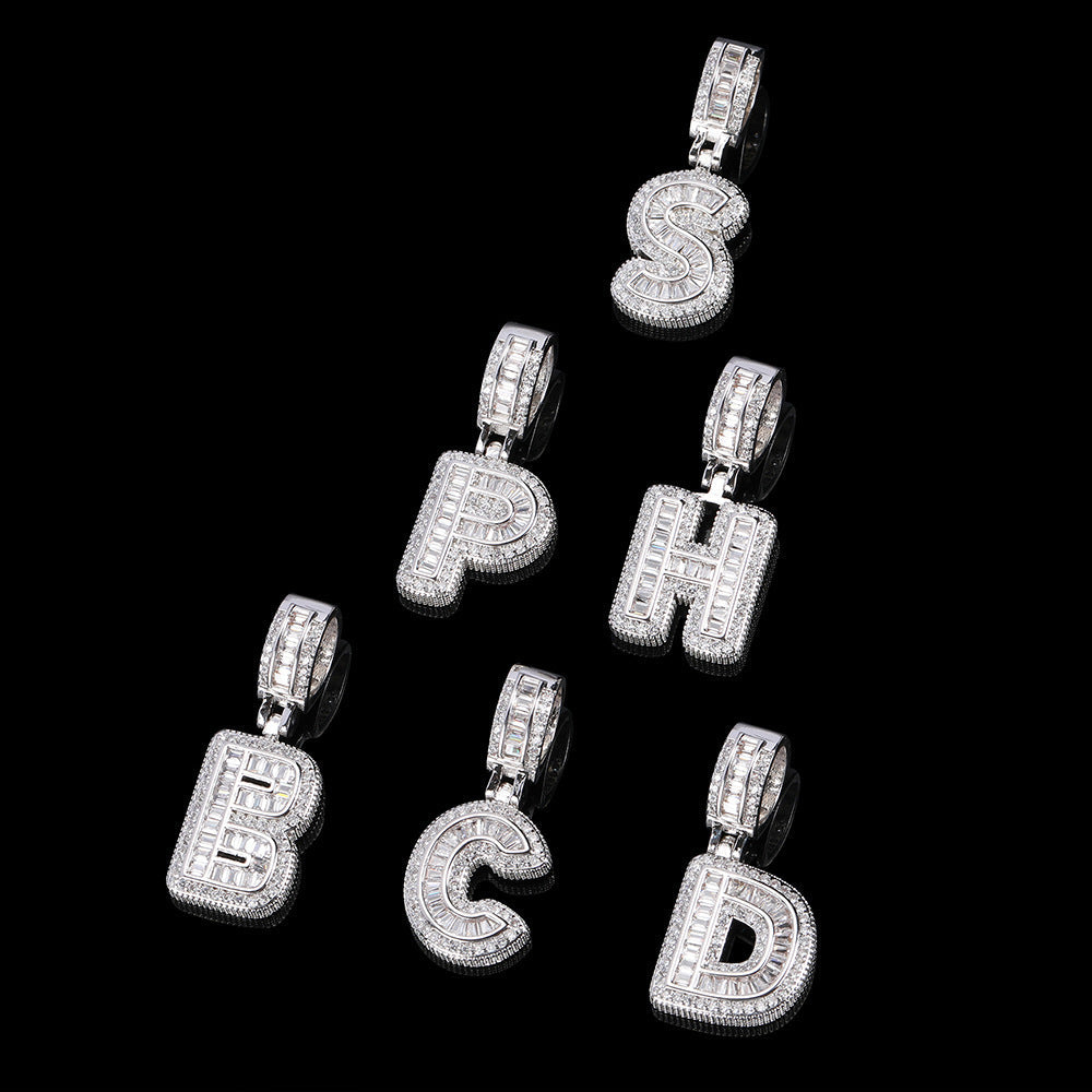 Hip Hop Letter Pendant Necklace with Cubic Zirconia in Gold or White Gold