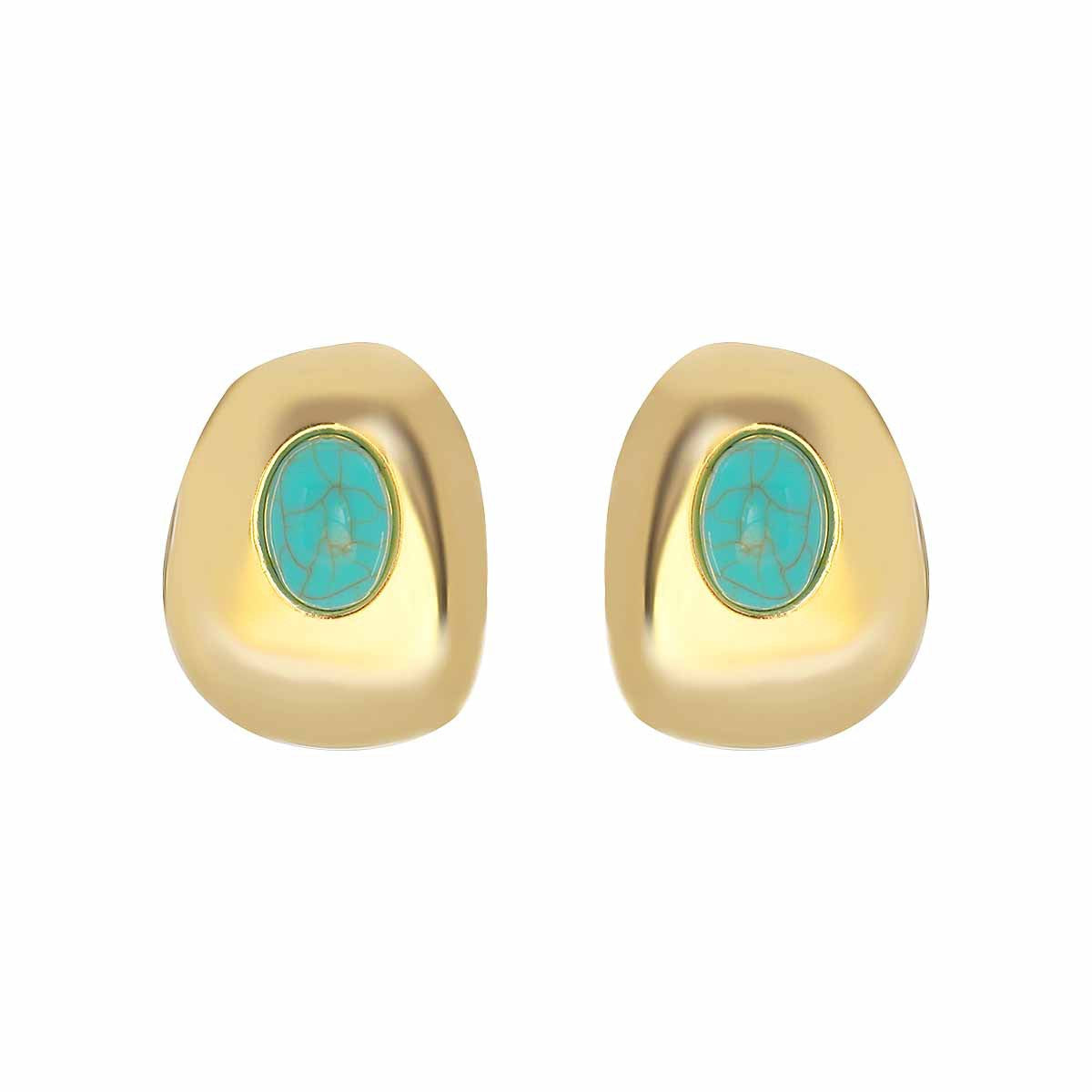 Retro Minority High-grade Inlaid Turquoise Ear Light Luxury Geometric Irregular Earrings