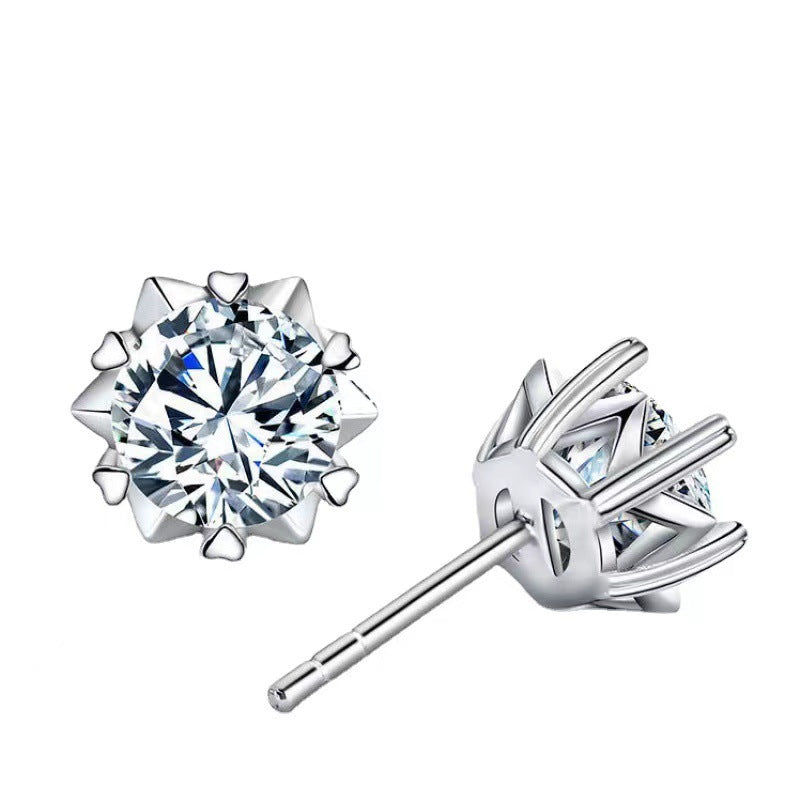 Women's Karat Imitation Moissanite Snowflake Ear Korean Temperament Entry Stud Earrings