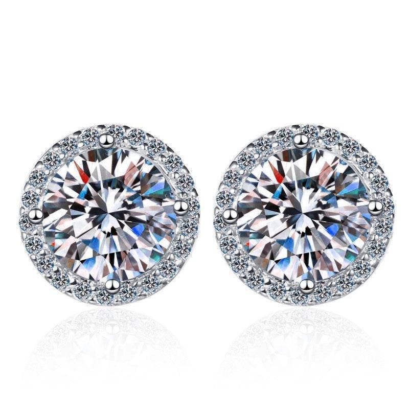 S925 White Moissanite Halo Stud Earrings, Sterling Silver D-Grade VVS Round-Cut Certificated Moissanite Jewelry for Men & Women