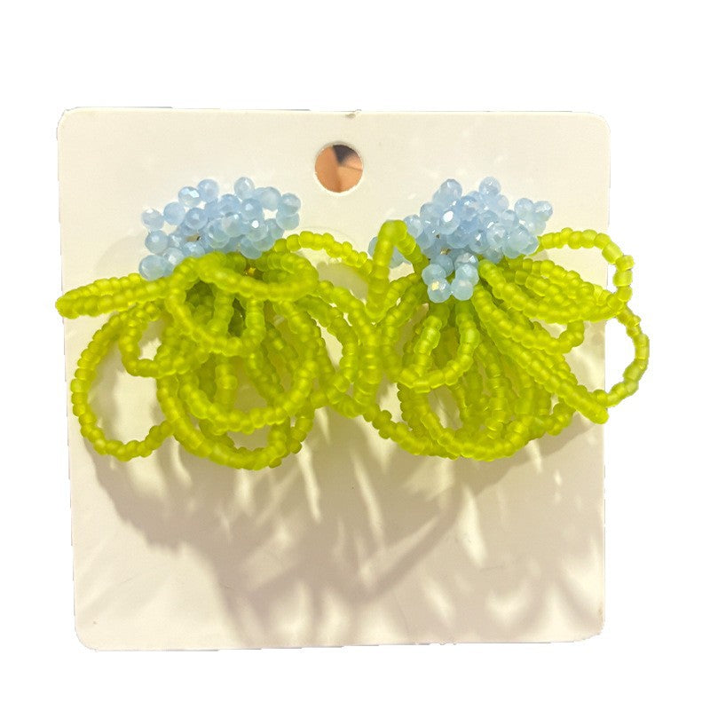 Women's Colorful Beaded Fresh Cute Flowers Design Handmade Stud Earrings
