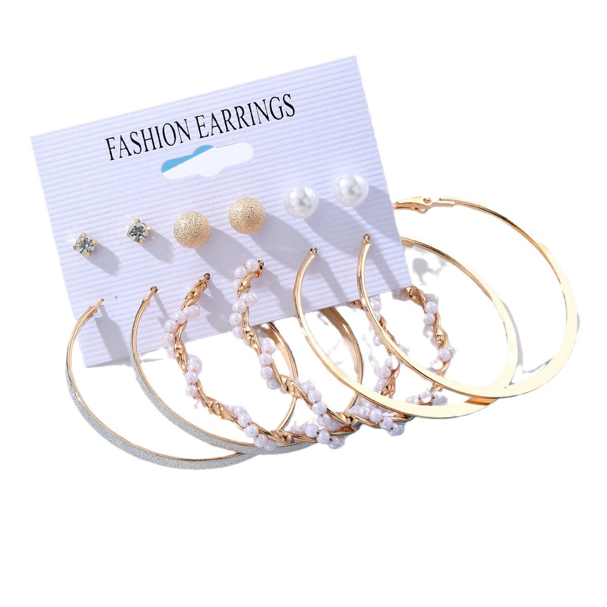 Exaggerated Pearl Large Circle Combination Pairs Of Frosted Diamond Stud Earrings