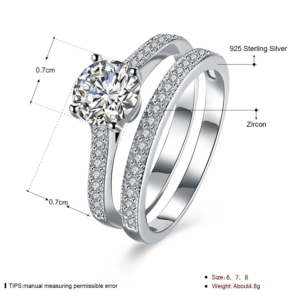 Women's Sterling Sier Personalized Straight-line Inlaid Stone Double Ring