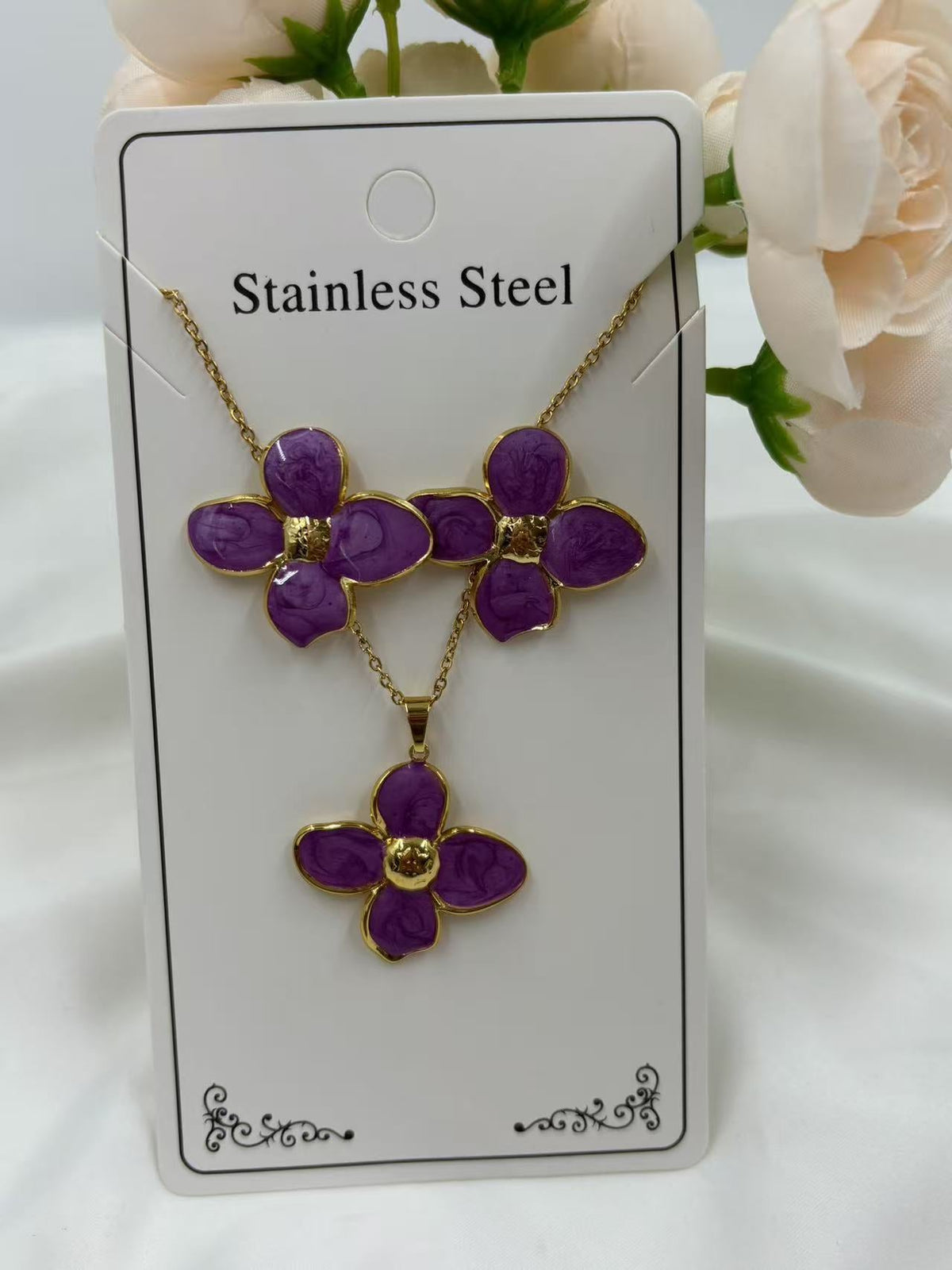 Women's Oil Dripping Petals Stainless Steel Gold Plating Elegant Jewelry Set