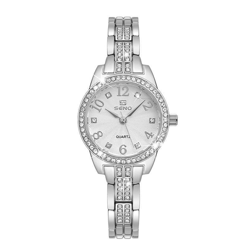 Seno Rhinestone Bracelet Watch, 30M Waterproof, Shimmering Rhinestone & Diamond Dial, Stylish Quartz Wristwatch for Women