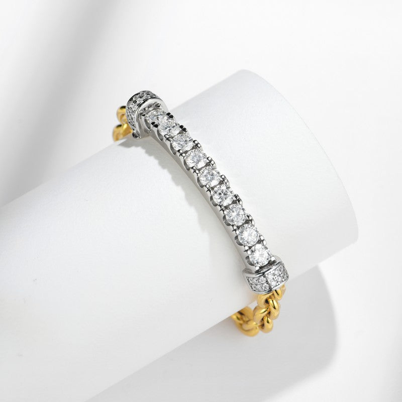 T-Shape Moissanite Chain Bracelet – 9 Round Brilliant 4.0mm Stones in Rhodium-Plated Sterling Silver