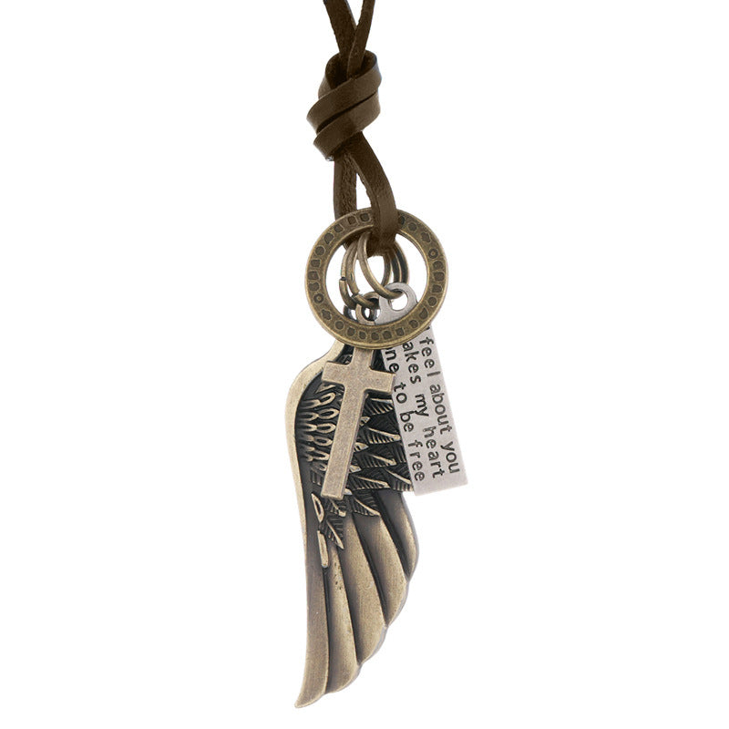 Men's Personality Angel Wings Cowhide Adjustable Simple Necklaces