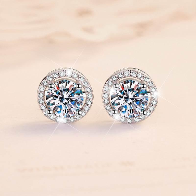 S925 Klein Blue Moissanite Halo Stud Earrings, Sterling Silver D-Grade VVS Round-Cut Certificated Moissanite Jewelry for Men & Women