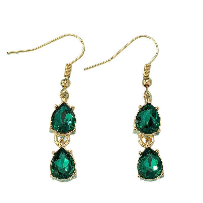 Style Vintage Emerald Water Drop Zircon Ear Earrings
