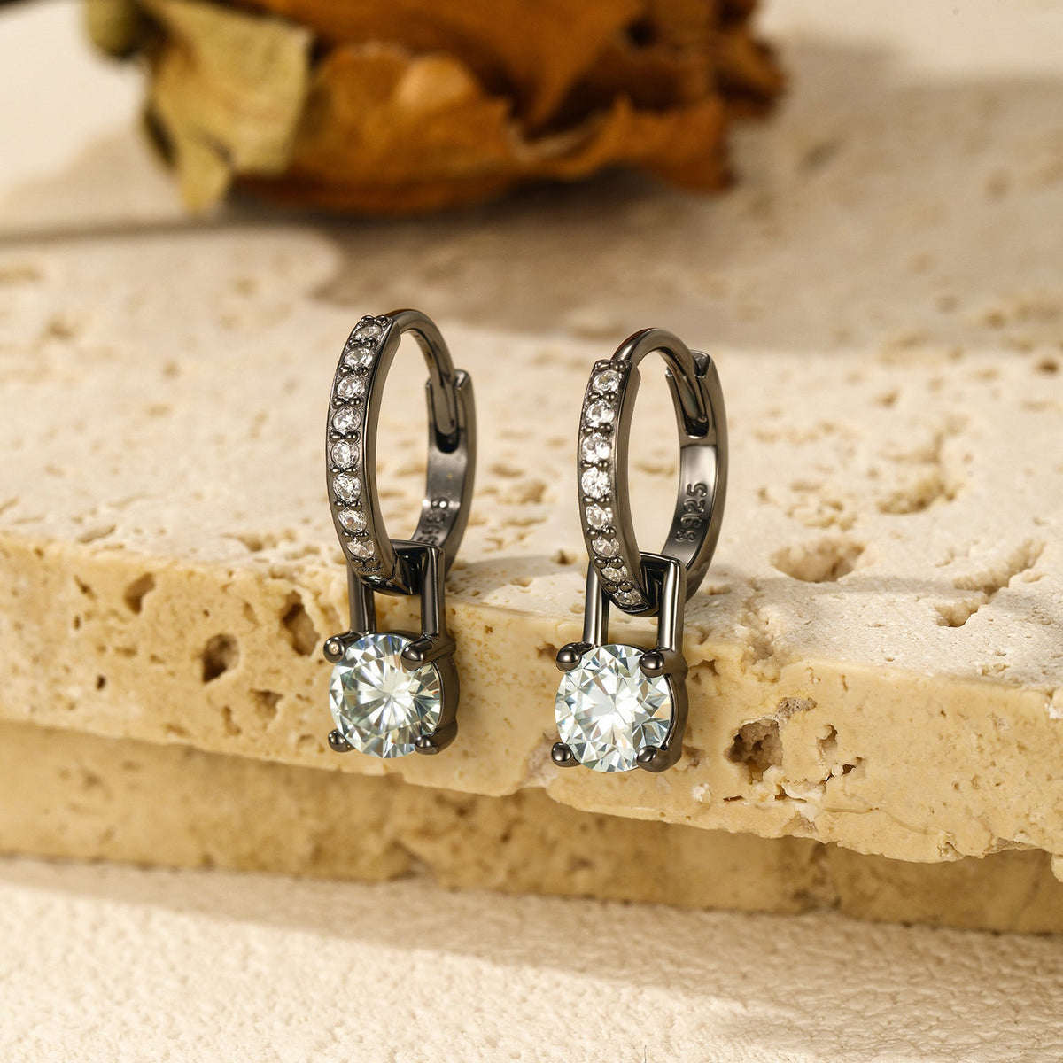 Geometric Green-Gray D-Color VVS1 Moissanite Hoop Huggie Earrings in Sterling Silver