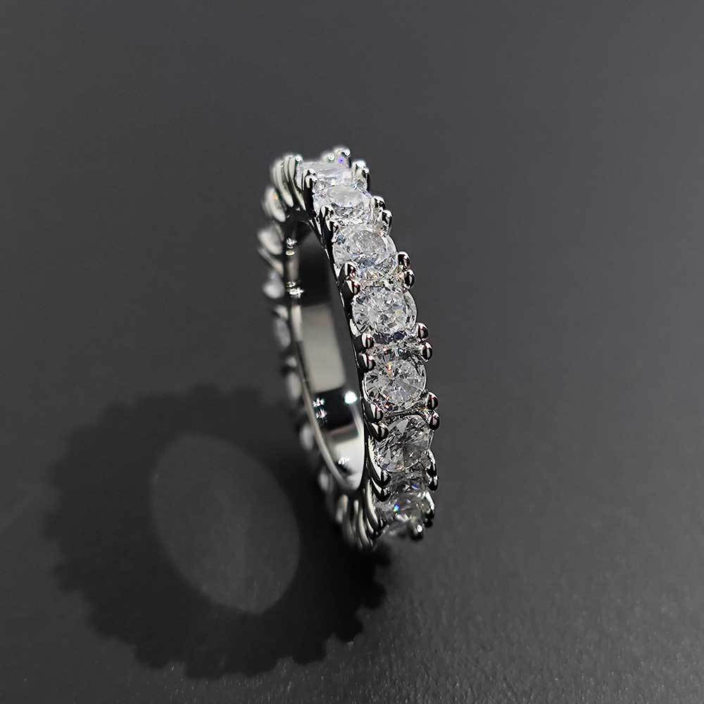 4mm Geometric Hip Hop Ring with Cubic Zirconia Stones in Gold or White Gold