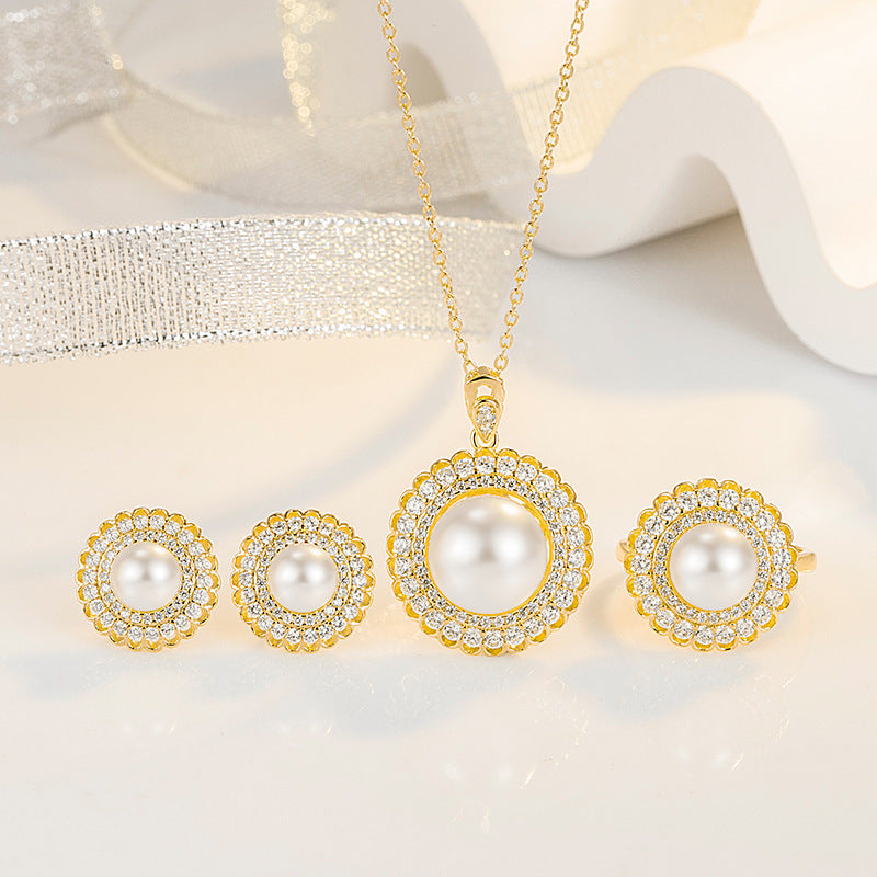 Women's Affordable Luxury Fashion Sunflower Micro Rhinestone Jewelry Set