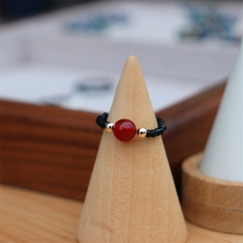 Simple Fashion White Black Pointed Crystal Stretch Freshwater Pearl Agate Rings