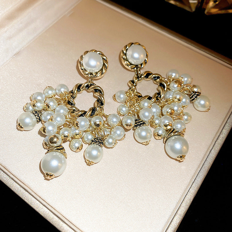 Needle High-grade Flower Tassel Pearl French Fashion Earrings