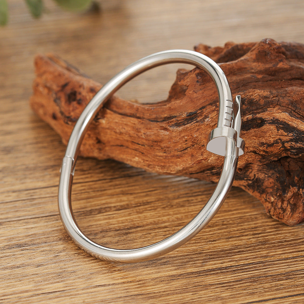 Stainless Steel Wire Rope Nail Spiral Adjustable Opening Titanium Bracelets