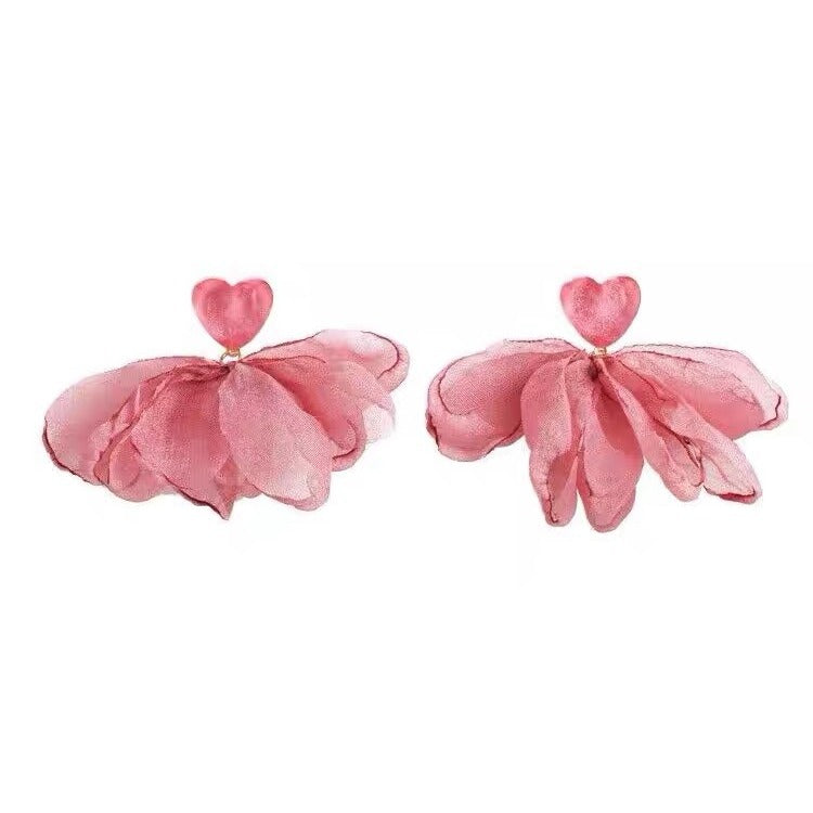 Love Heart Sweet Chiffon Petal Super Fairy Unique Exaggerated Rings