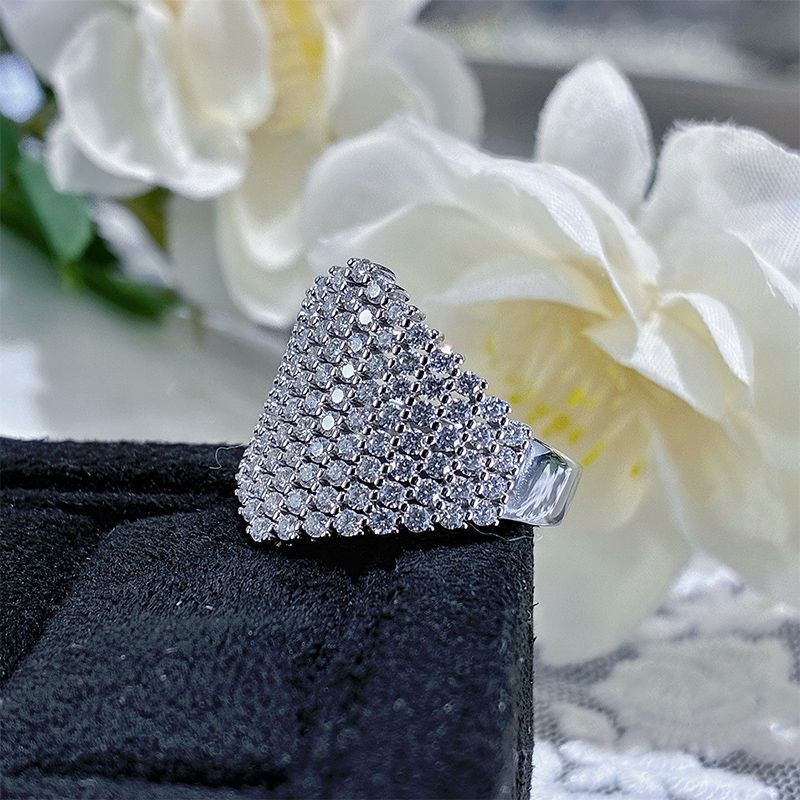 Full-Pavé D-Color VVS1 Moissanite Engagement Ring in Sterling Silver with 18K Gold Plating – Bold Geometric Hip Hop Style