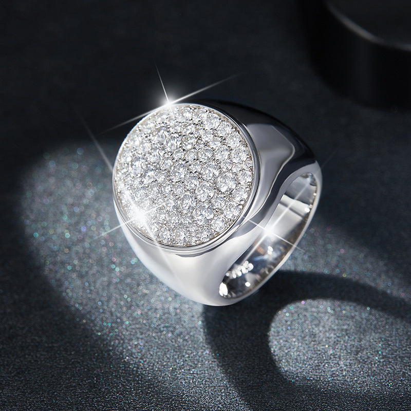 Men's White Gold-Tone Hip Hop Engagement Ring with Full Diamond-Like D-Color VVS1 Moissanite Accent