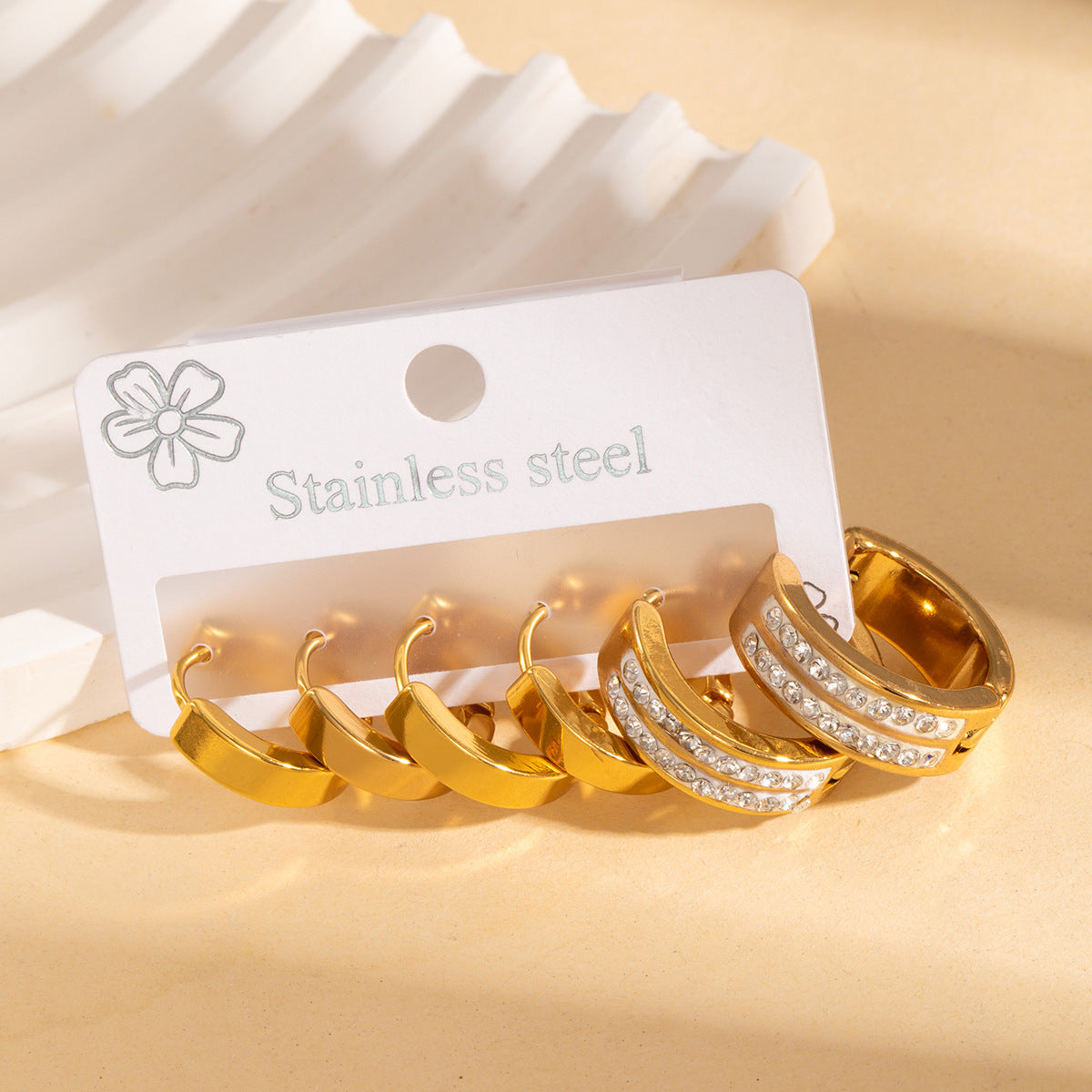 Rhinestone Niche Temperament Stainless Steel Gold Earrings