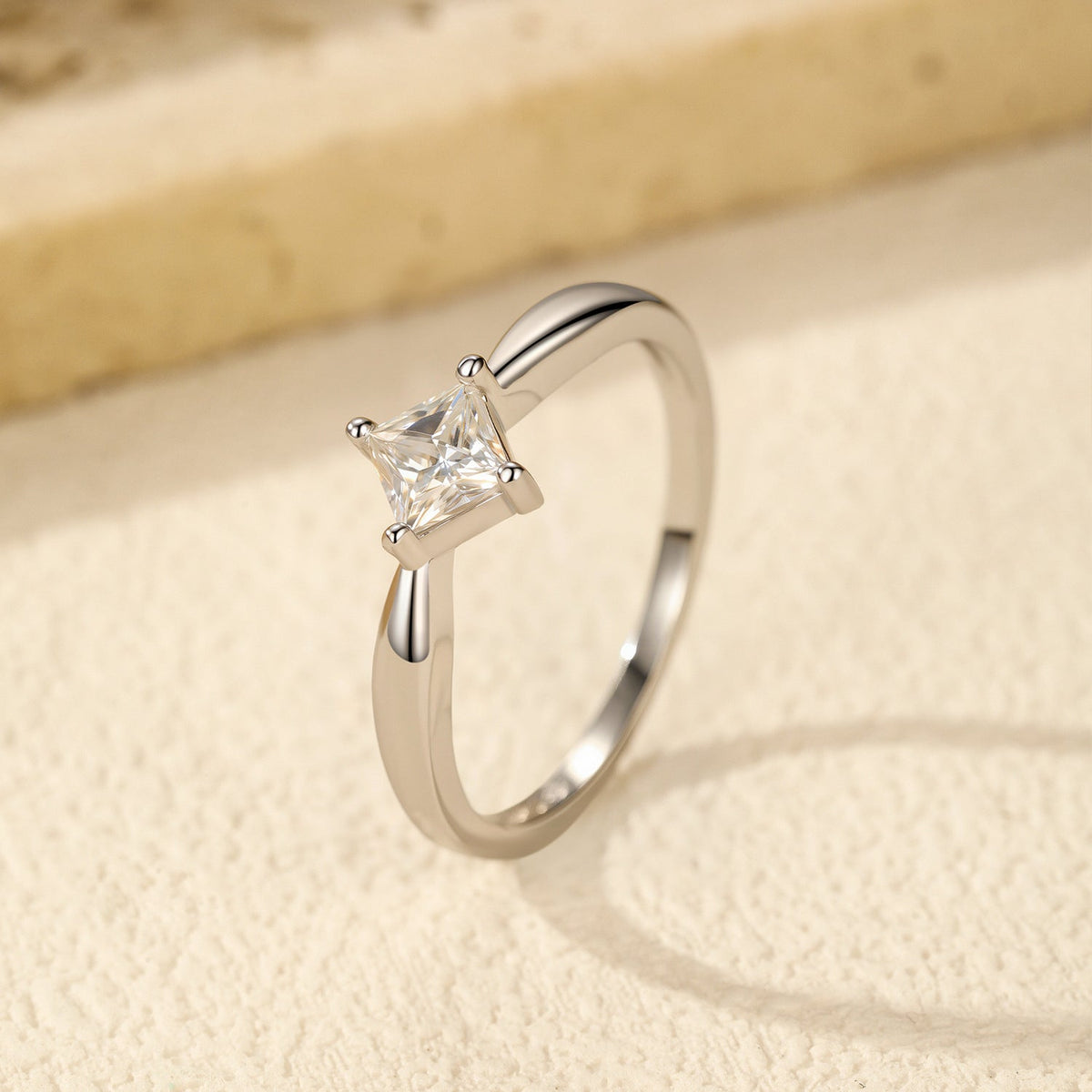 Geometric Square D-Color VVS1 Moissanite Engagement Ring in Sterling Silver for Women