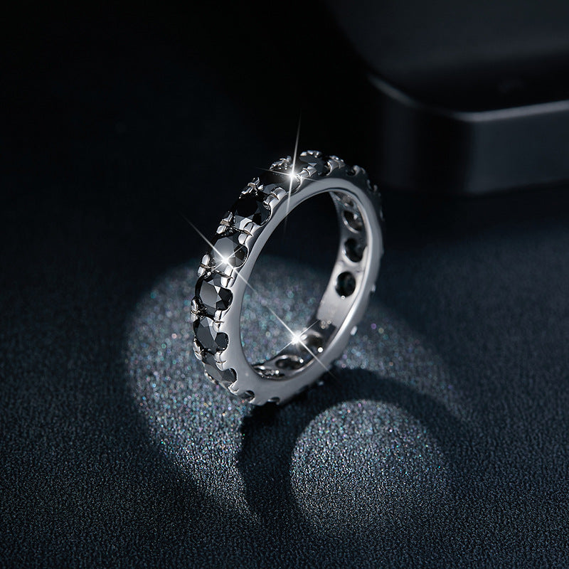 Black D-Color VVS1 Moissanite Stack Engagement Ring in White Gold-Plated Sterling Silver – Modern Hip Hop Jewelry for Men & Women