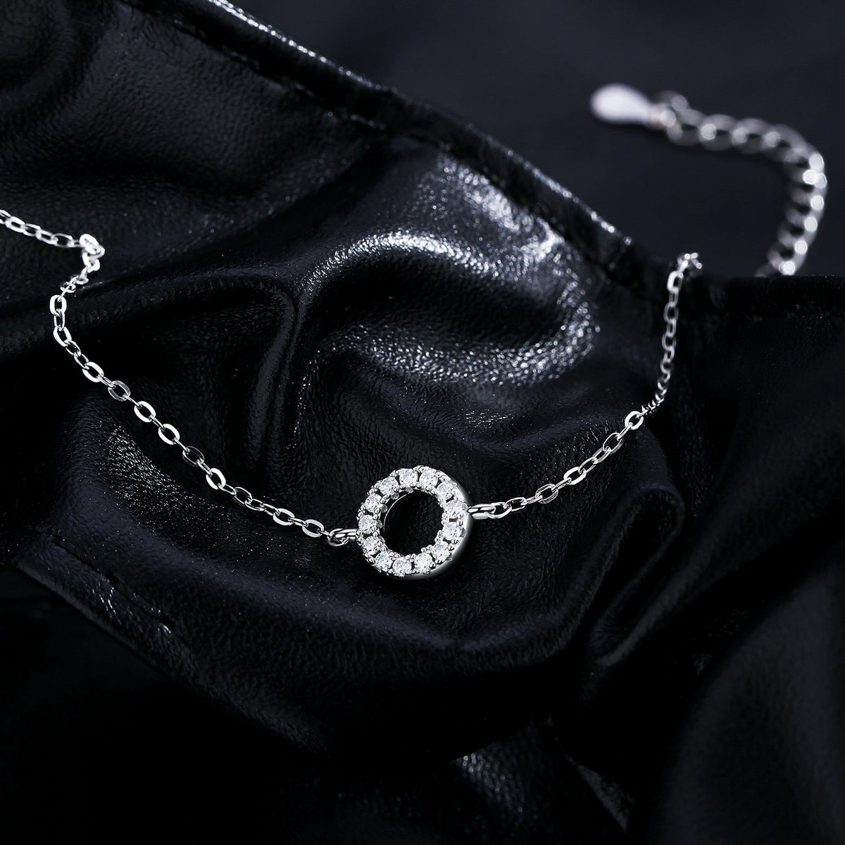 Geometric Circle D-Color VVS1 Moissanite Bracelet in Sterling Silver for Women