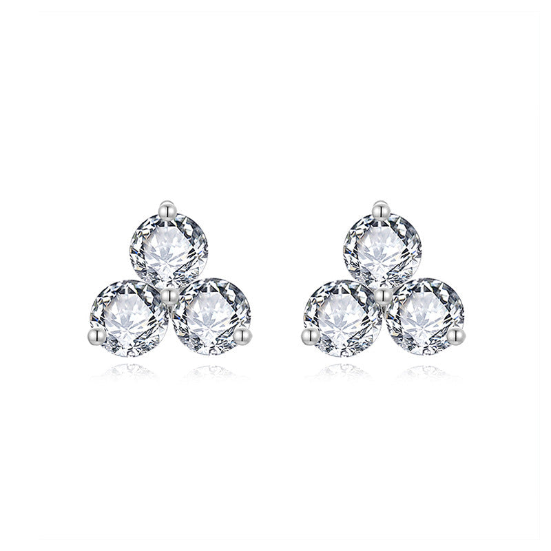 Minimalist Trio D-Color VVS1 Moissanite Stud Earrings in 18K Gold-Plated Sterling Silver