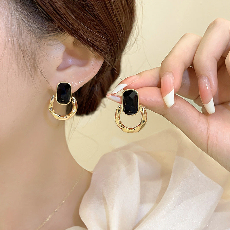 Light Luxury Geometric Square Ear Female Vintage Design High Sense Rings