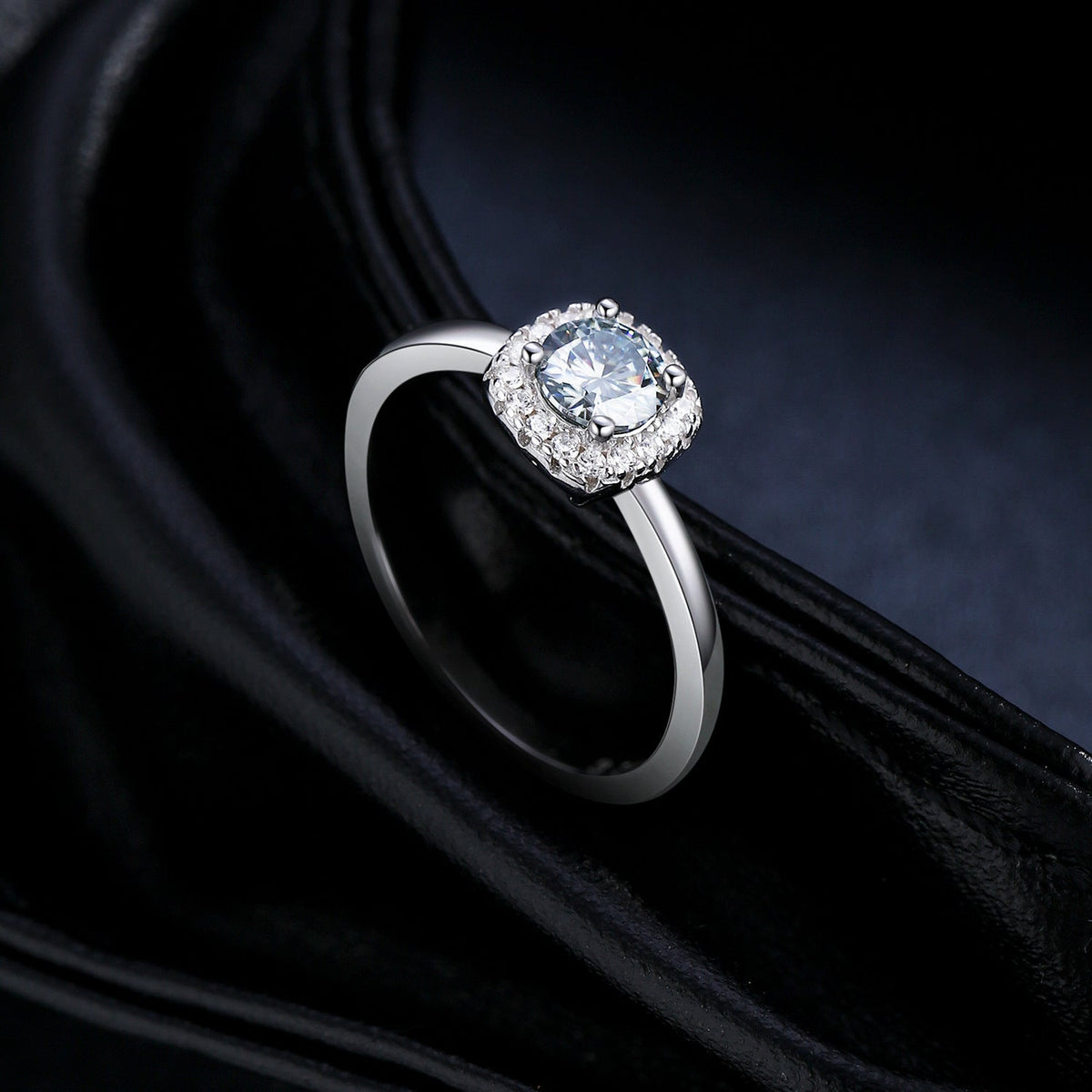 Geometric Grey D-Color VVS1 Moissanite Engagement Ring in Sterling Silver