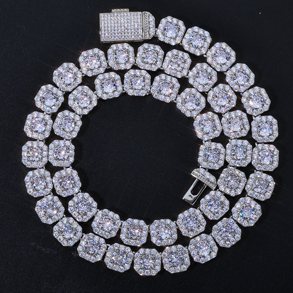 Geometric Square-Cut Zirconia Necklace on Ice Sugar Chain – Gold or White Gold | Cubic Zirconia