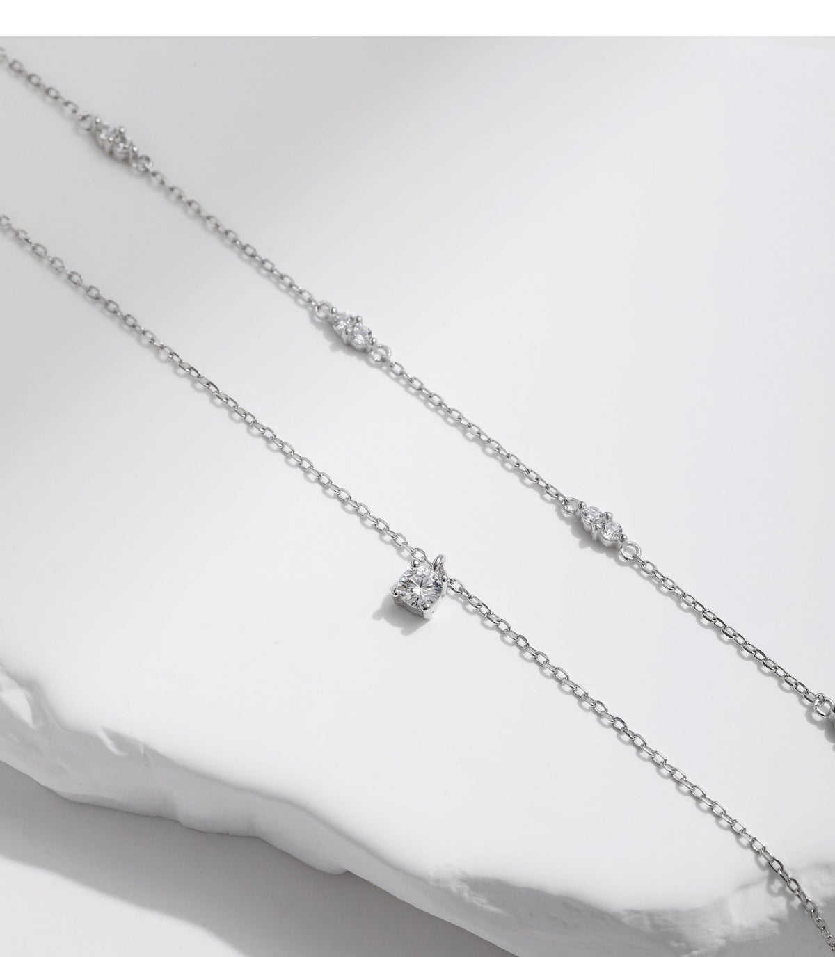 Geometric Double-Layer Clavicle Necklace in Sterling Silver with Sparkling D-Color VVS1 Moissanite Accents