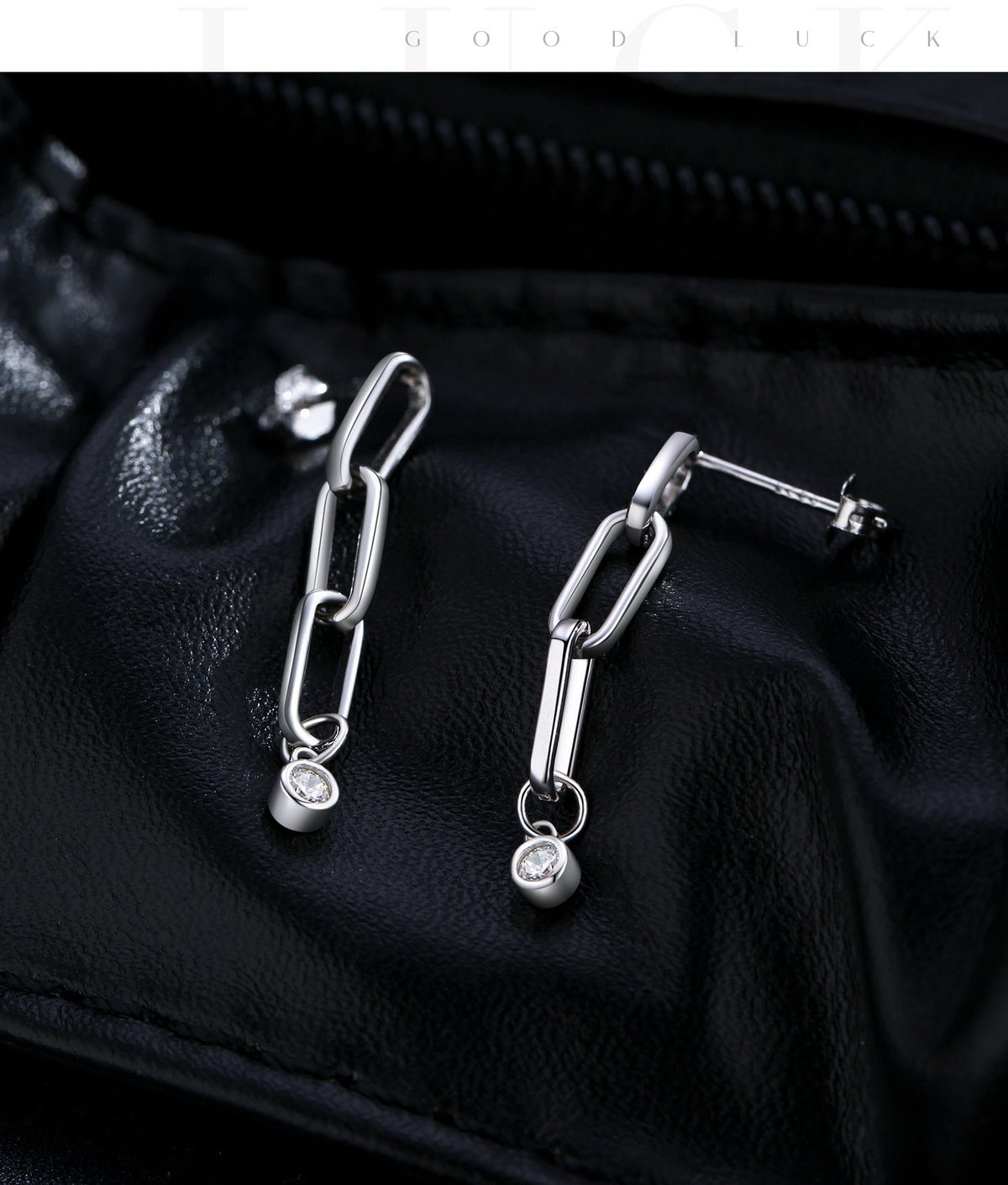Geometric Chain Drop Earrings with D-Color VVS1 Moissanite Stone in Sterling Silver