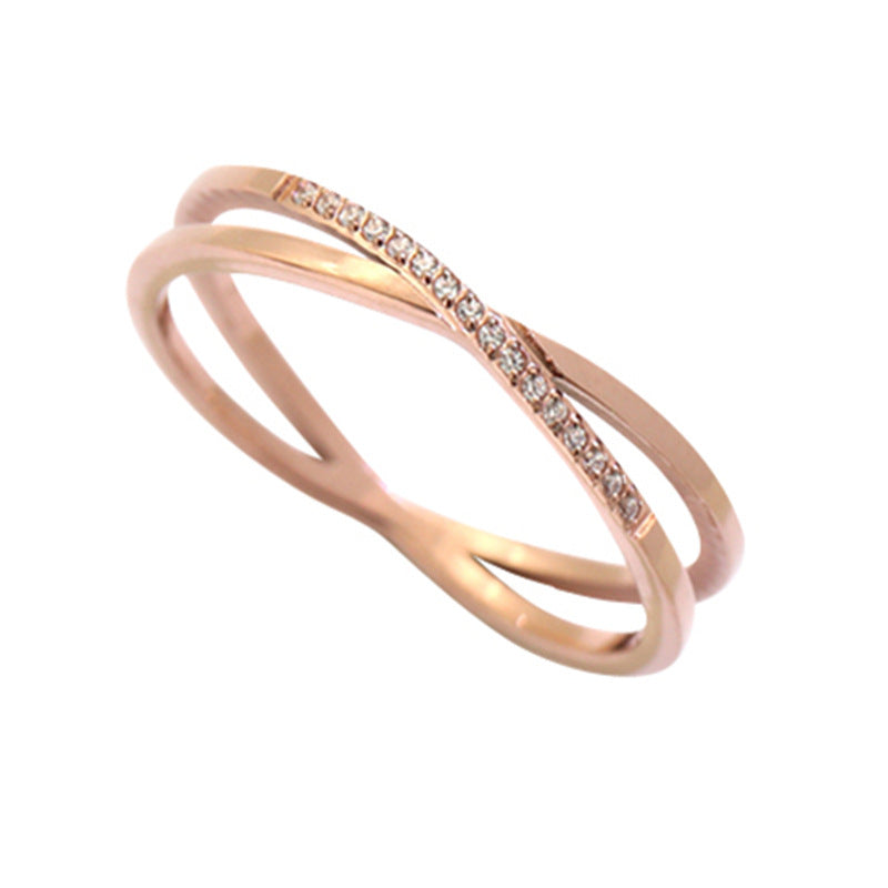 Style X Word Cross Micro Rhinestone Rose Gold Female Hipster Ring
