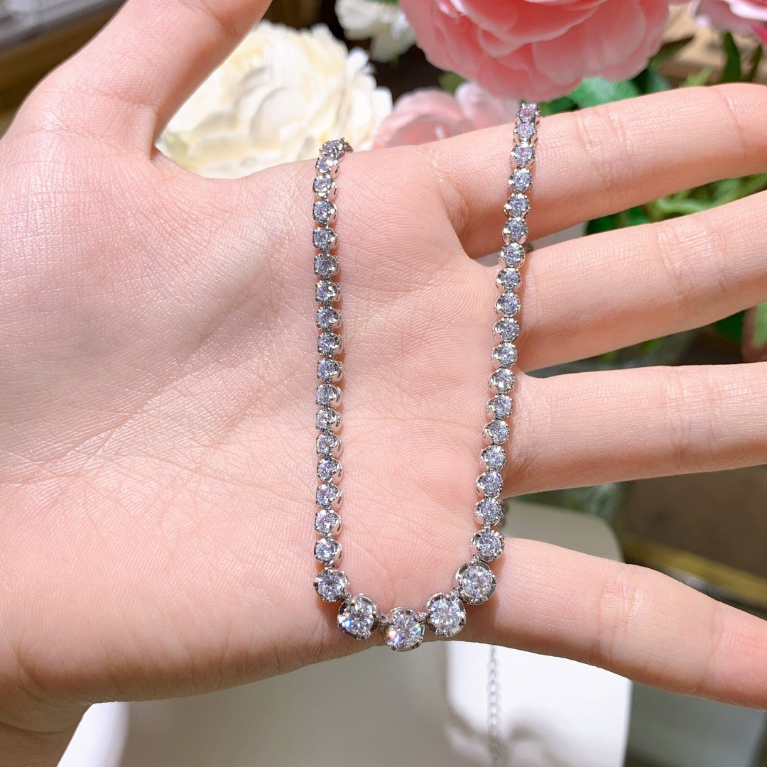 White Gold Plated 925 Sterling Silver Necklace with Brilliant D-Color VVS1 Moissanite Stones