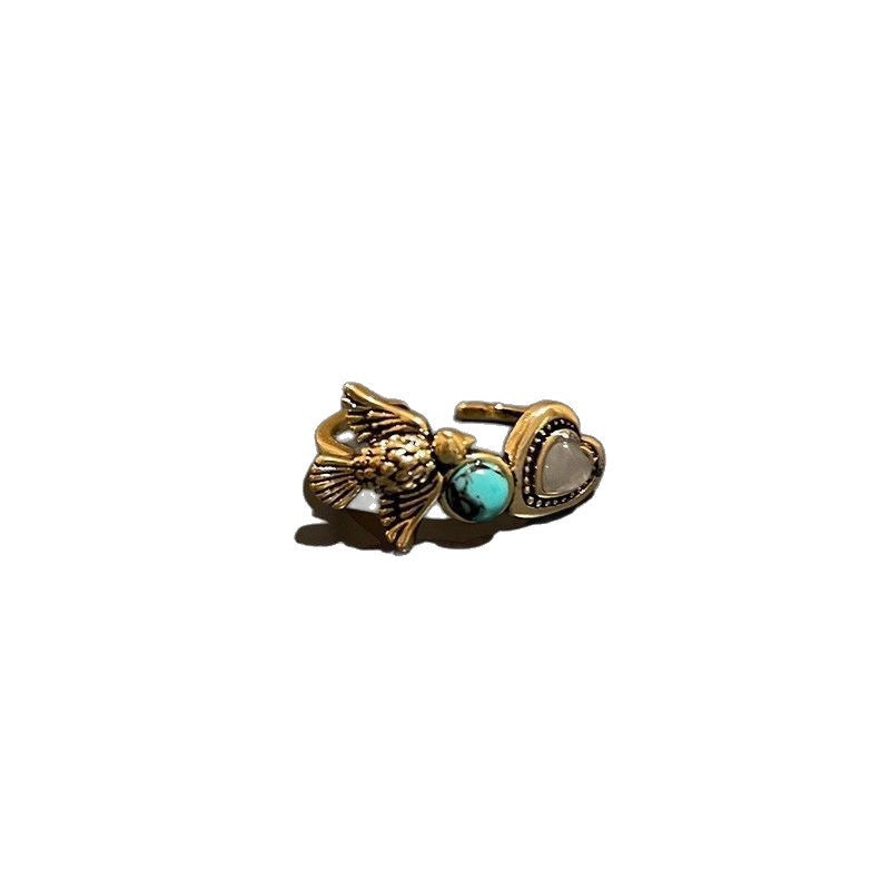 Chinese Style Flying Bird Love Heart-shaped Design Retro Distressed Ring