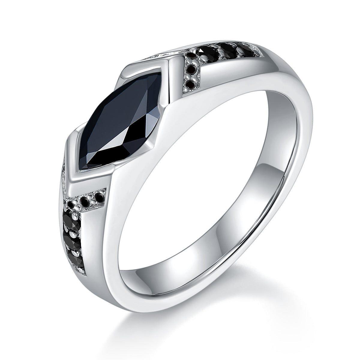 Marquise Moissanite Ring – 1.26ct Black & White Contrast Design in Sterling Silver with 18K Gold Plating