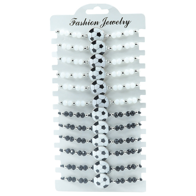 Sports Football Black White Beaded Style Bracelet