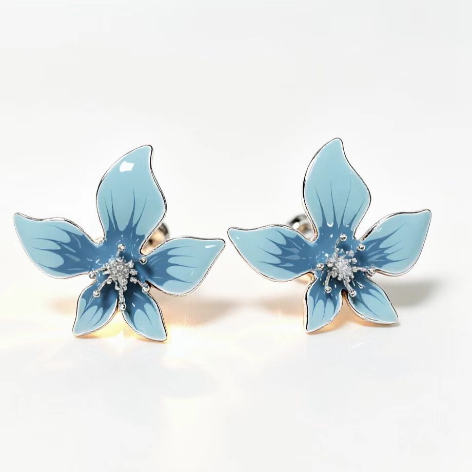 Color Flower Lady Elegant Sweet Style Temperament Dripping Oil Earrings