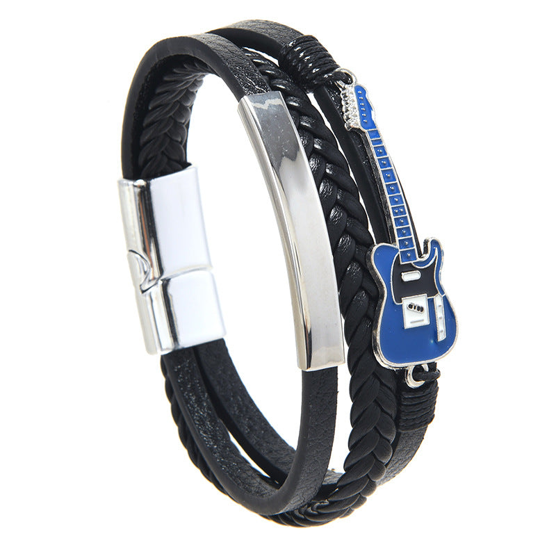 Men's Color Guitar Woven Leather Magnetic Buckle Bracelet