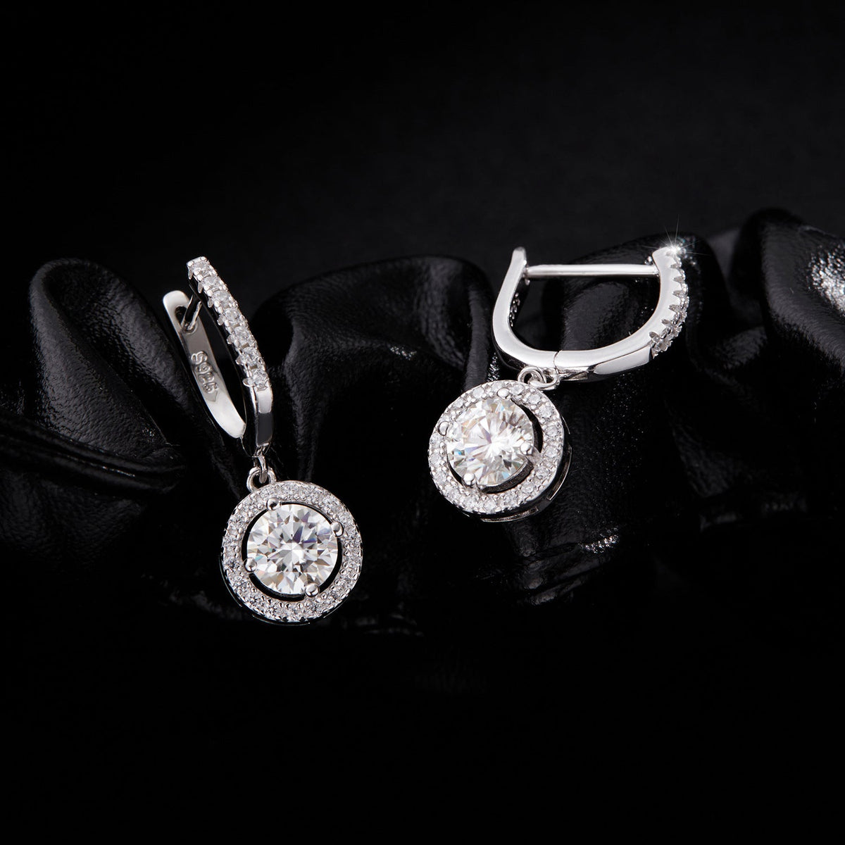 Geometric Round Brilliant Zirconia Hoop Earrings in Sterling Silver