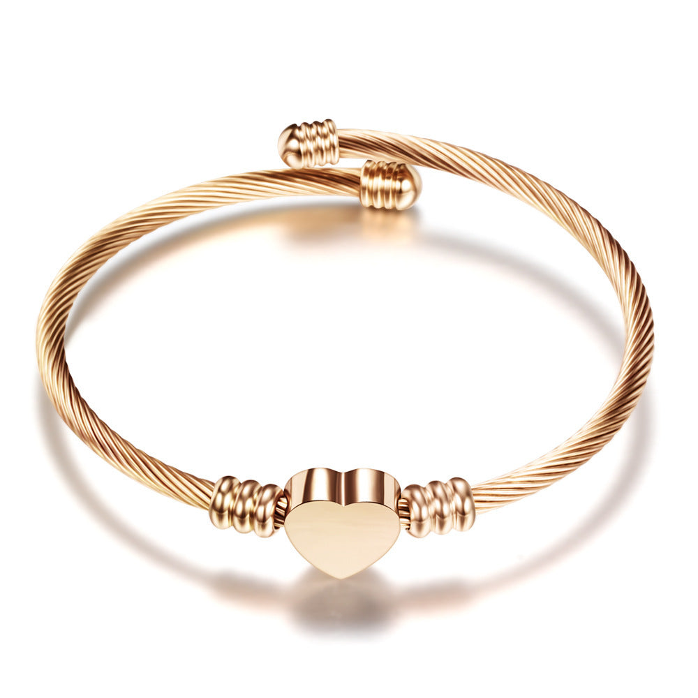 Women's Steel Love Cable Titanium Open-end Simple Fashion Bracelet