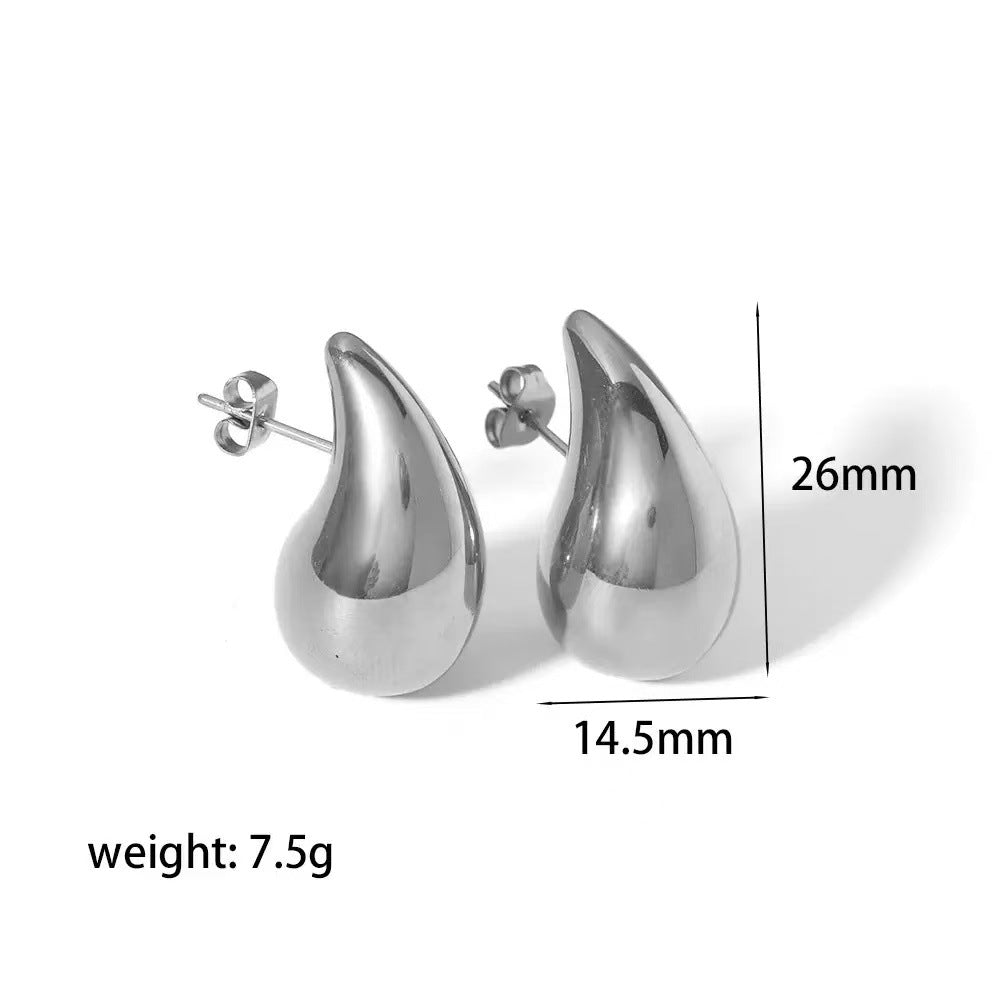Choice Drop-shaped Stainless Steel Hollow Ear Cold Style Unique Temperament Stud Earrings
