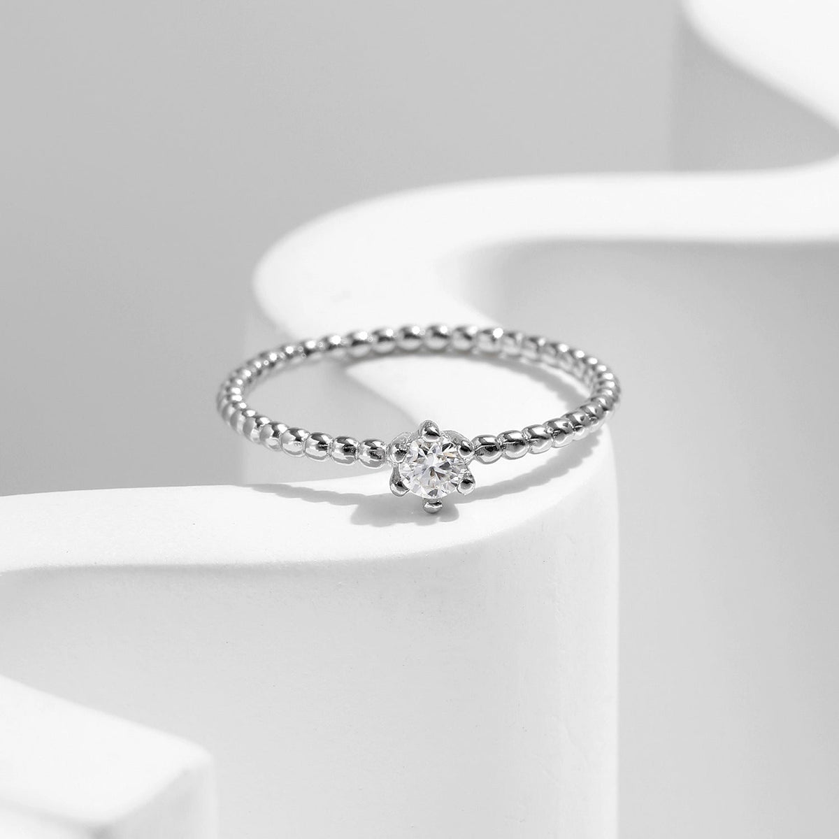 Geometric D-Color VVS1 Moissanite Accent Engagement Ring in Sterling Silver