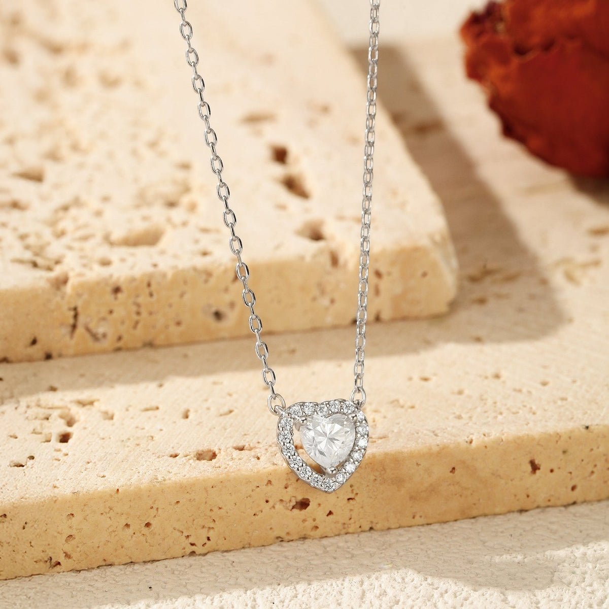 Delicate Heart-Shaped D-Color VVS1 Moissanite Pendant Necklace in Sterling Silver – Dainty Clavicle Chain