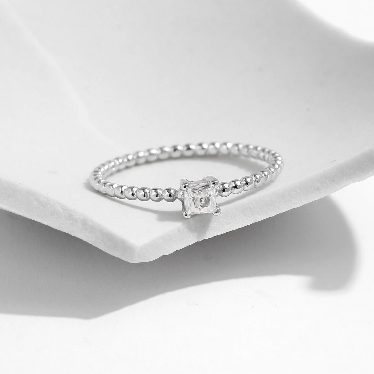 Geometric D-Color VVS1 Moissanite Solitaire Engagement Ring in Sterling Silver