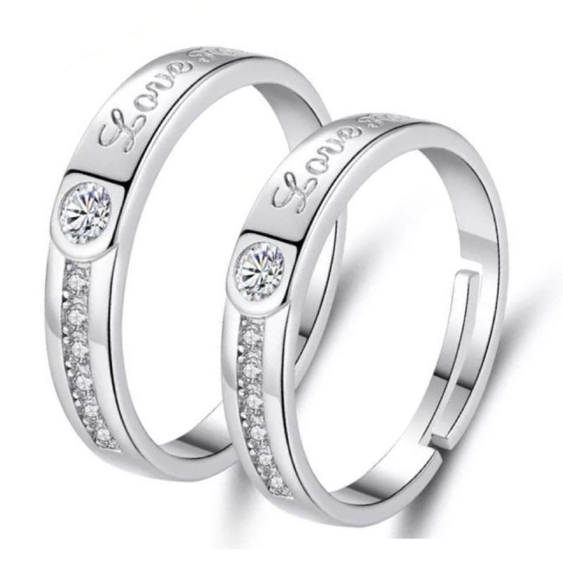 Women's & Men's Temperament Sier Korean Style Creative Opening Marriage Zircon Couple Ring