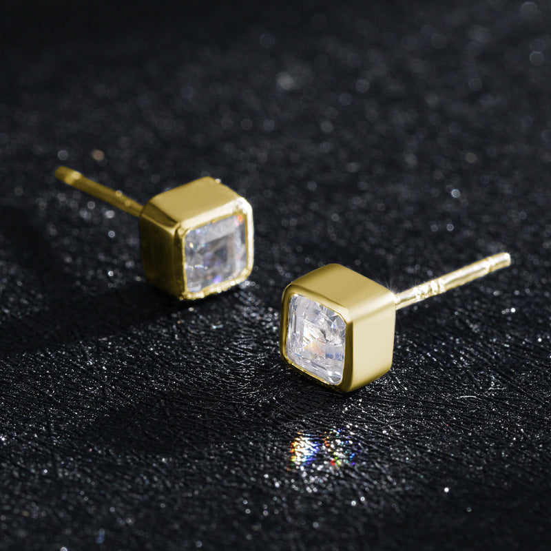 Square Sterling Silver Zirconia Stud Earrings for Women – Minimalist Geometric Design | Cubic Zirconia